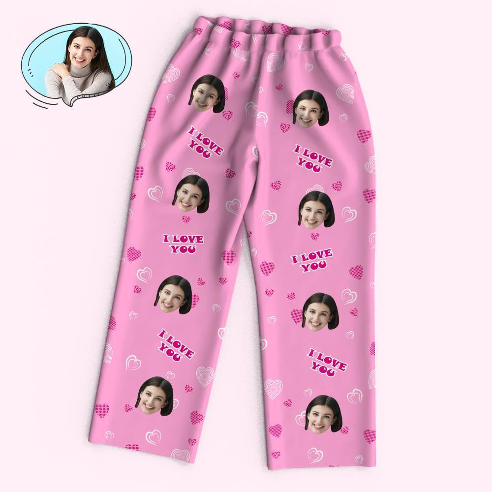Custom Face Heart Pajamas Set I Love You Personalized Gifts - 