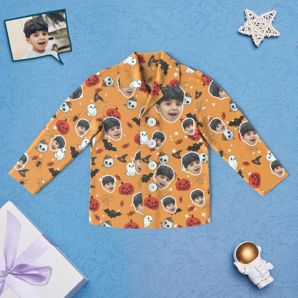 Custom Face Children's Halloween Pajamas For Kids Pumpkin And Little Ghost - 