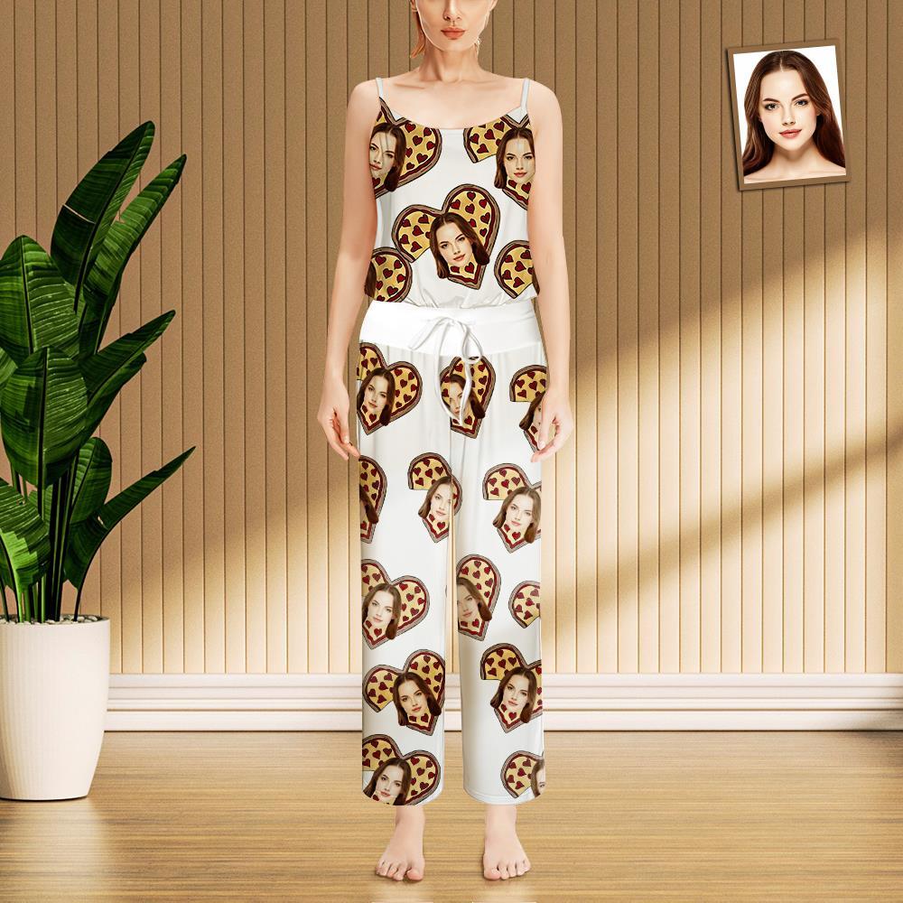 Custom Face Sleepwear Ladies Loose Wide-leg Pants Pizza Heart Pajama - 