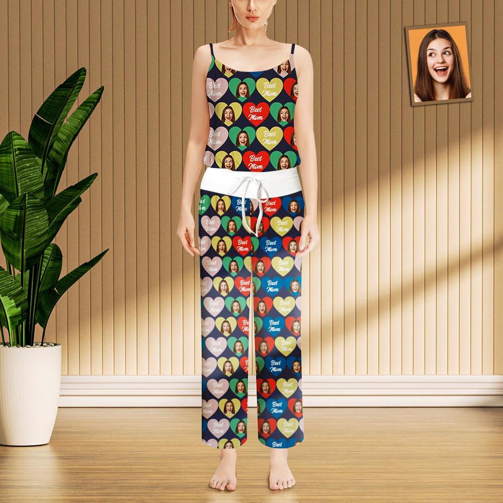 Custom Face Sleepwear Ladies Loose Wide-leg Pants Best Mom Pajama - Colorful Heart - 