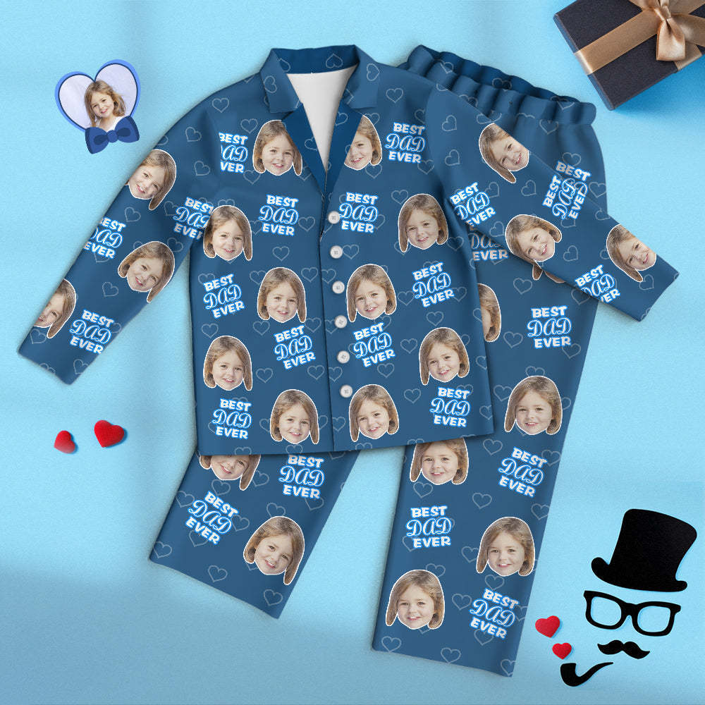 Custom Face Long Sleeve Pajamas Sleepwear Set Father's Day Gift for Dad - BEST DAD EVER - 
