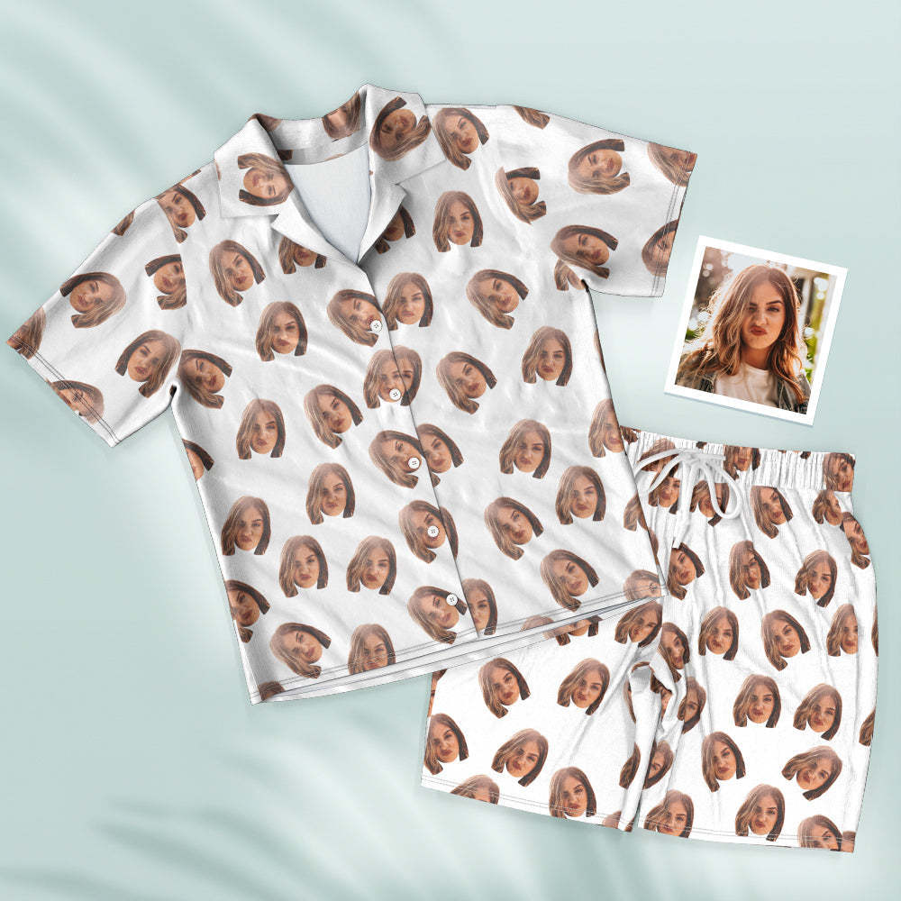 Custom Face Short Sleeved Pajamas Personalised Women's Sleepwear Gifts For Her - 