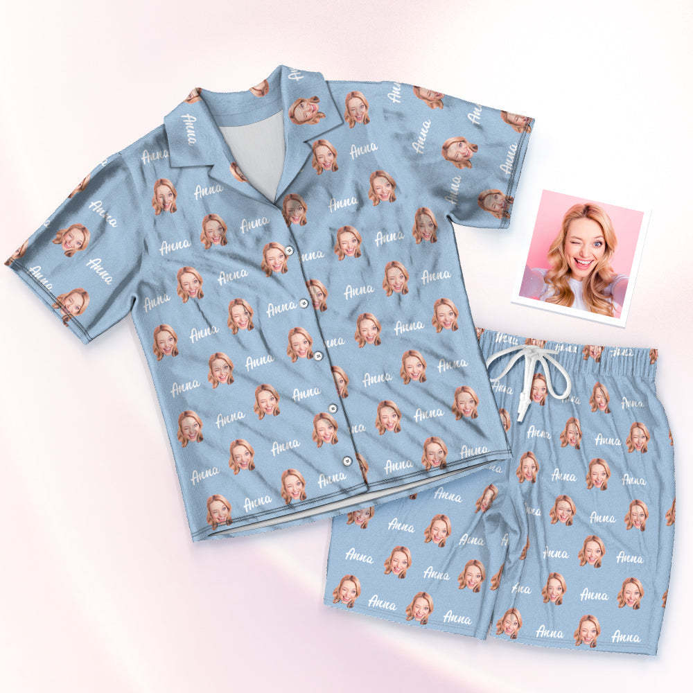 Custom Face And Name Short Sleeved Pajamas Personalised Photo Pajama Women Men Summer Pajamas Summer Gifts - 