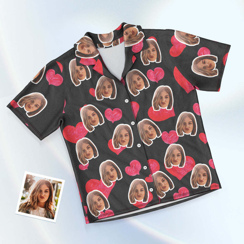 Custom Face Short Sleeved Pajamas Personalised Photo Pajama Women Men Summer Pajamas Summer Gifts - Heart - 