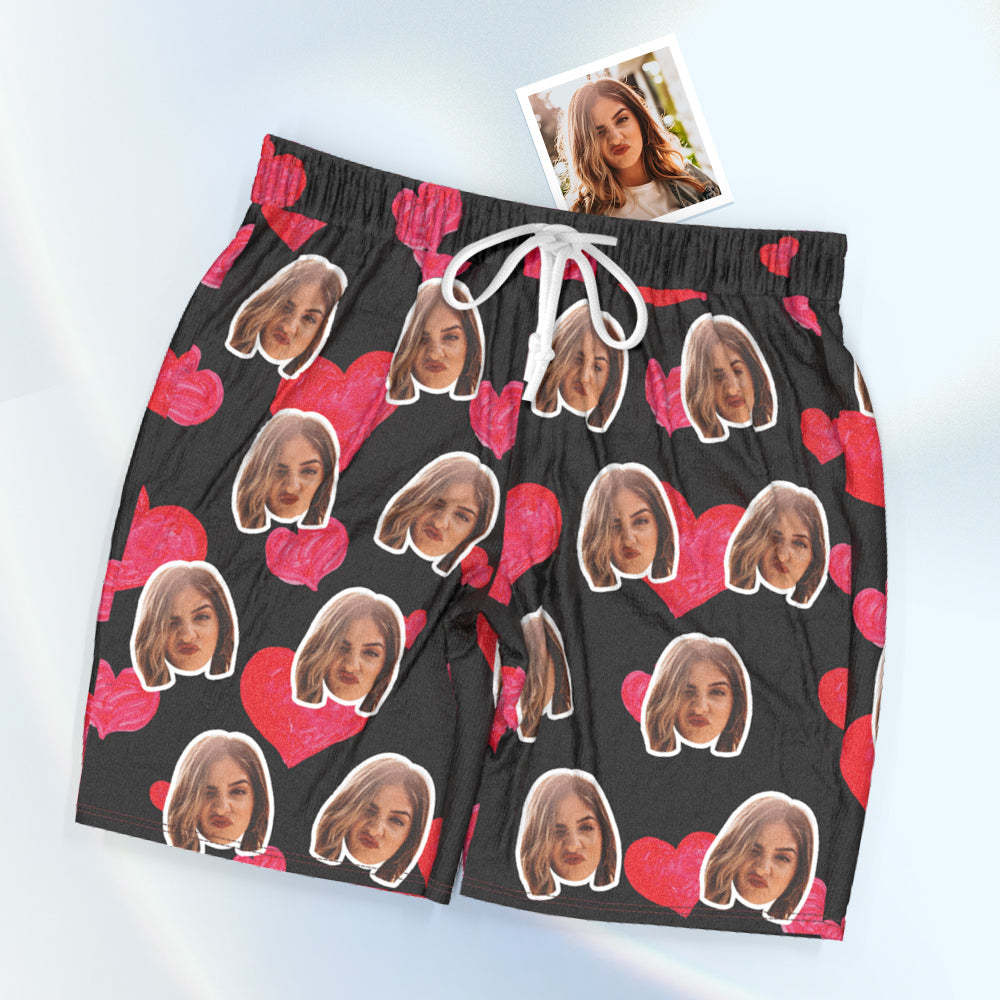 Custom Face Short Sleeved Pajamas Personalised Photo Pajama Women Men Summer Pajamas Summer Gifts - Heart - 