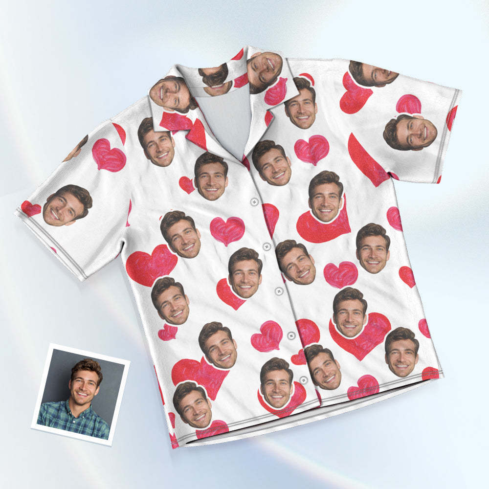 Custom Face Short Sleeved Pajamas Personalised Photo Pajama Women Men Summer Pajamas Summer Gifts - Heart - 