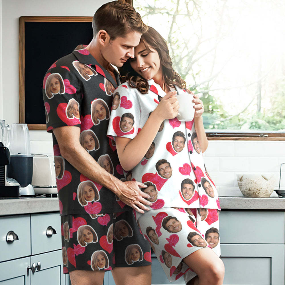 Custom Face Short Sleeved Pajamas Personalised Photo Pajama Women Men Summer Pajamas Summer Gifts - Heart - 