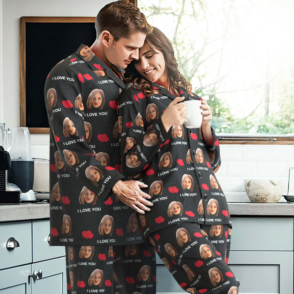 Custom Face Long Sleeve Pajamas Sleepwear Set - I Love You - 