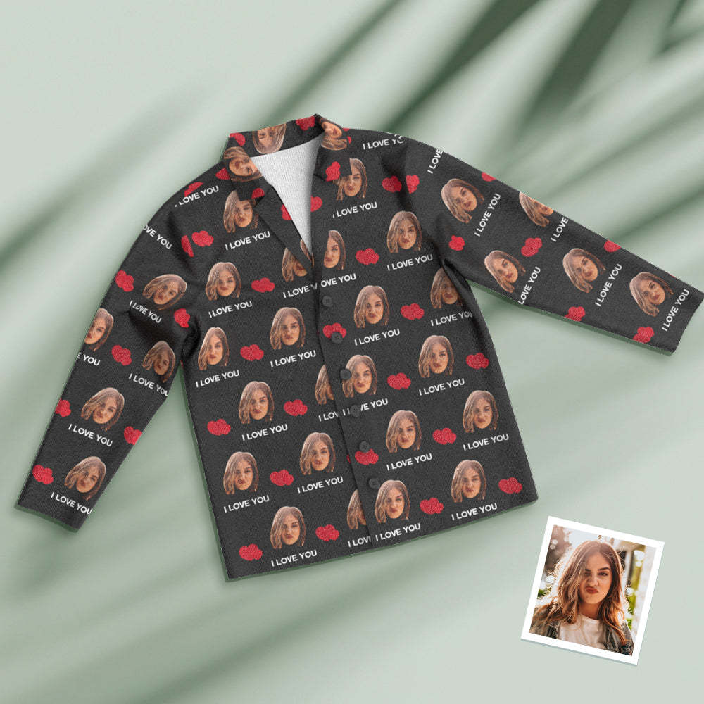 Custom Face Long Sleeve Pajamas Sleepwear Set - I Love You - 