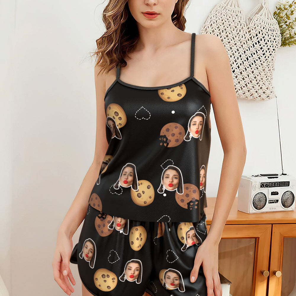 Custom Face Camisole Sleepwear Personalized Lingerie Set Summer Pajamas - Cookies - 