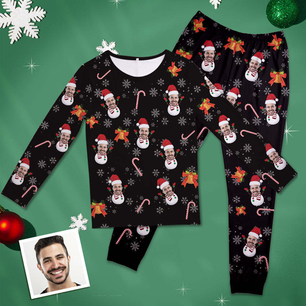 Custom Face Pajamas Personalized Round Neck Long Pajamas Snowman Christmas Gift For Women - 