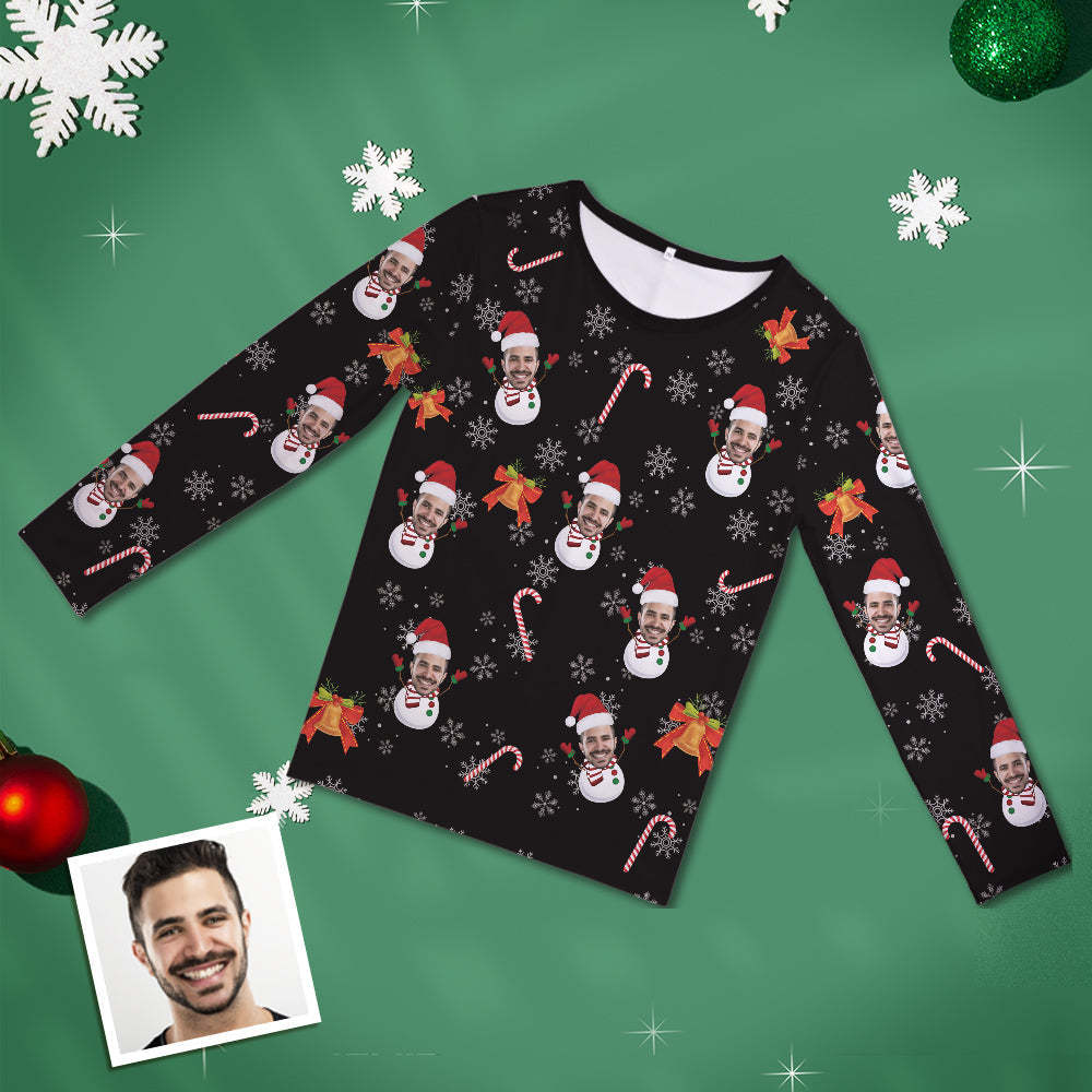 Custom Face Pajamas Personalized Round Neck Long Pajamas Snowman Christmas Gift For Women - 