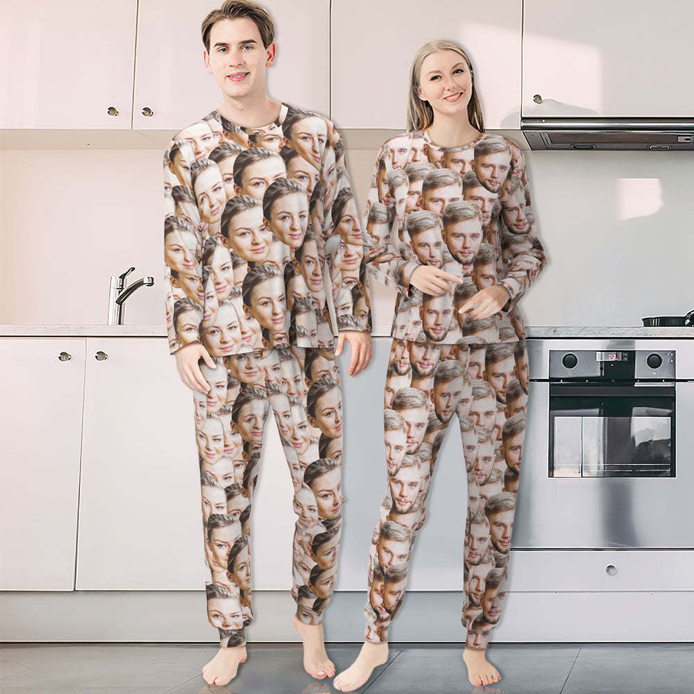 Custom Face Pajama Pants Personalized Round Neck Long Pajamas - Face Mash - 