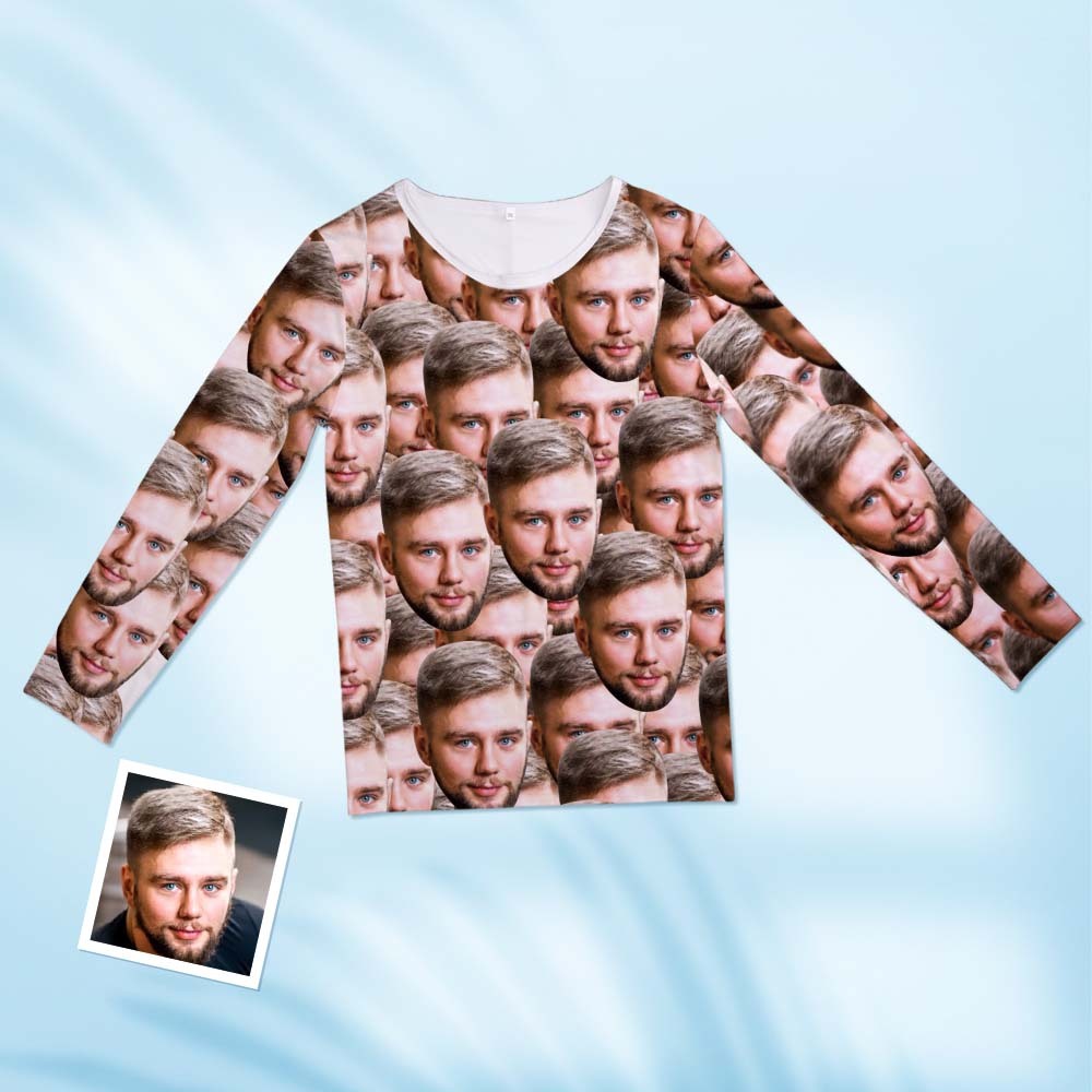 Custom Face Pajama Pants Personalized Round Neck Long Pajamas - Face Mash - 