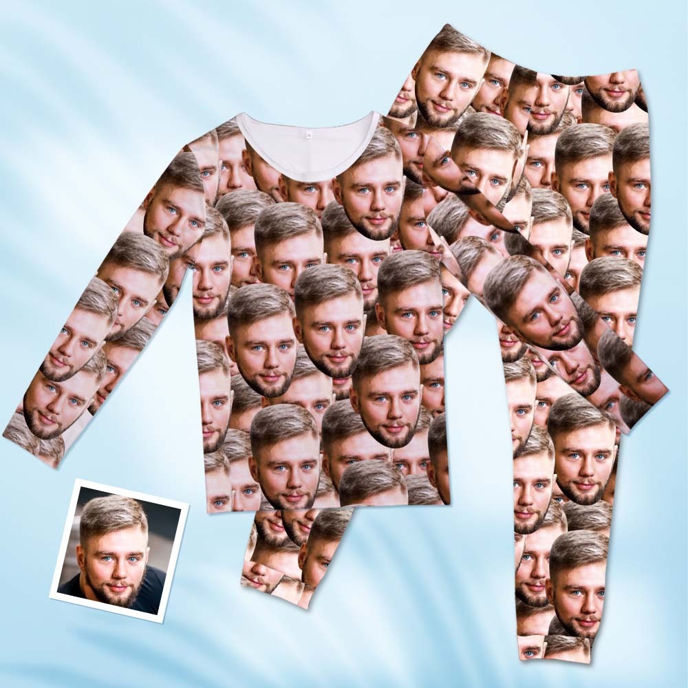 Custom Face Pajama Pants Personalized Round Neck Long Pajamas - Face Mash - 