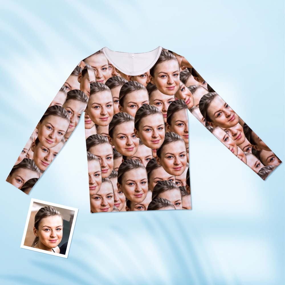 Custom Face Pajama Pants Personalized Round Neck Long Pajamas - Face Mash - 