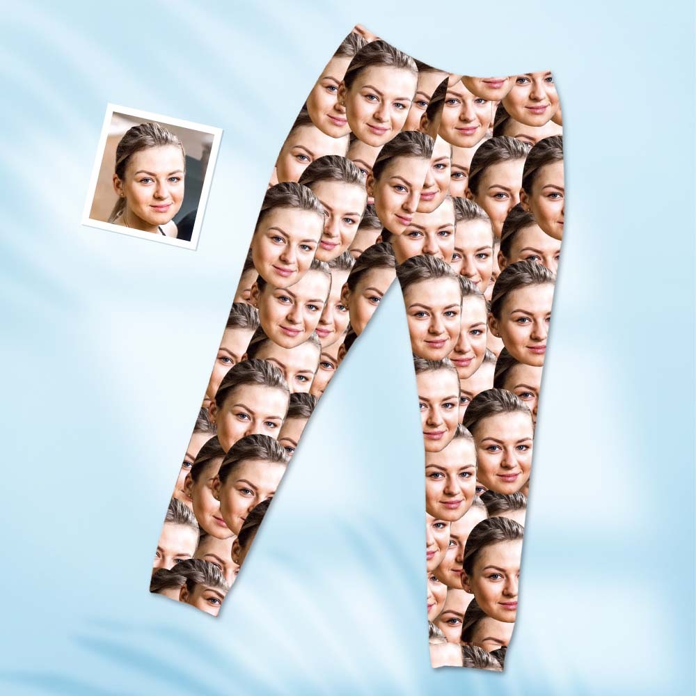 Custom Face Pajama Pants Personalized Round Neck Long Pajamas - Face Mash - 