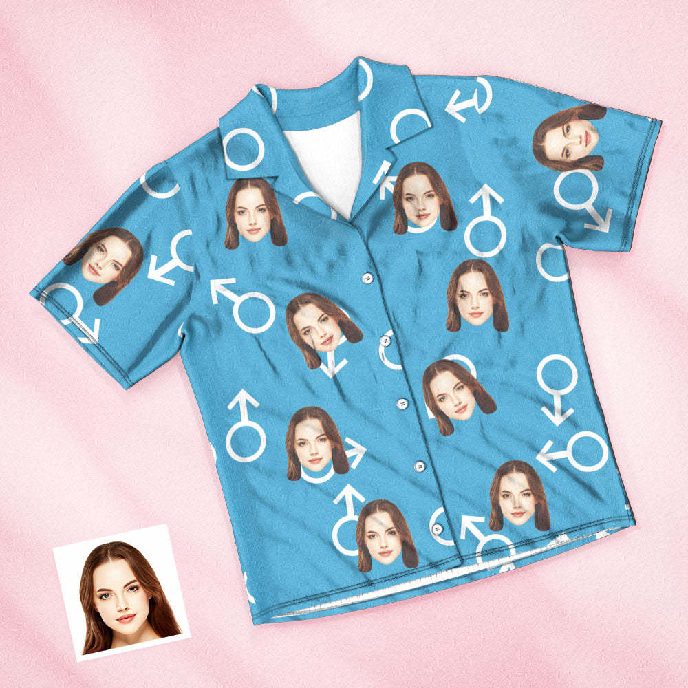 Custom Face Short Pink Sleeved Pajamas Personalized Photo Sleepwear Women Men Summer Pajamas Valentine's Day Gift - 