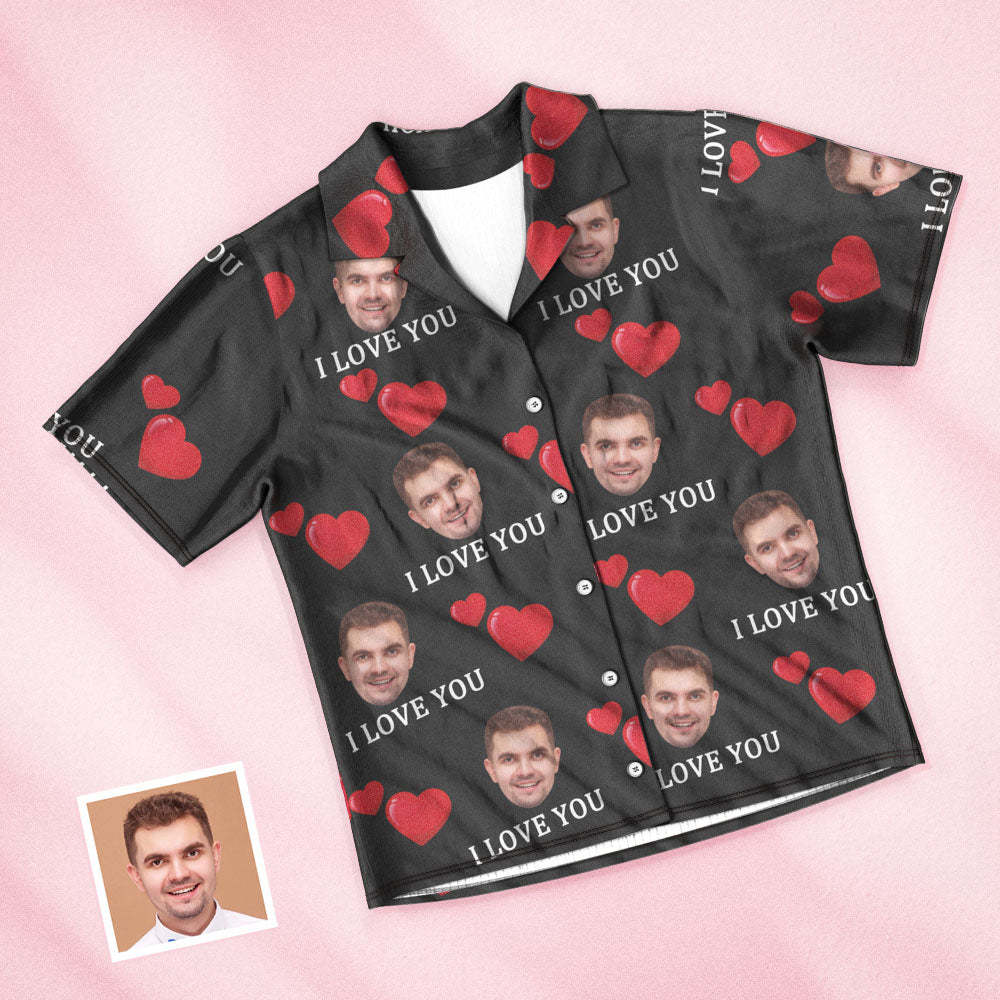 Custom Face Short Sleeved Pajamas Personalized Photo Heart Sleepwear Women Men Summer Pajamas Valentine's Day Gift - I Love You - 