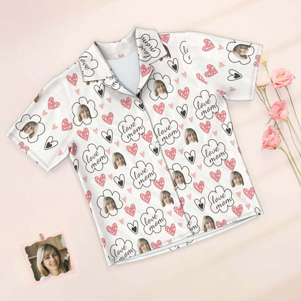 Custom Face Short Sleeved Pajamas Personalized Photo Sleepwear Women Summer Pajamas Love Mom - 