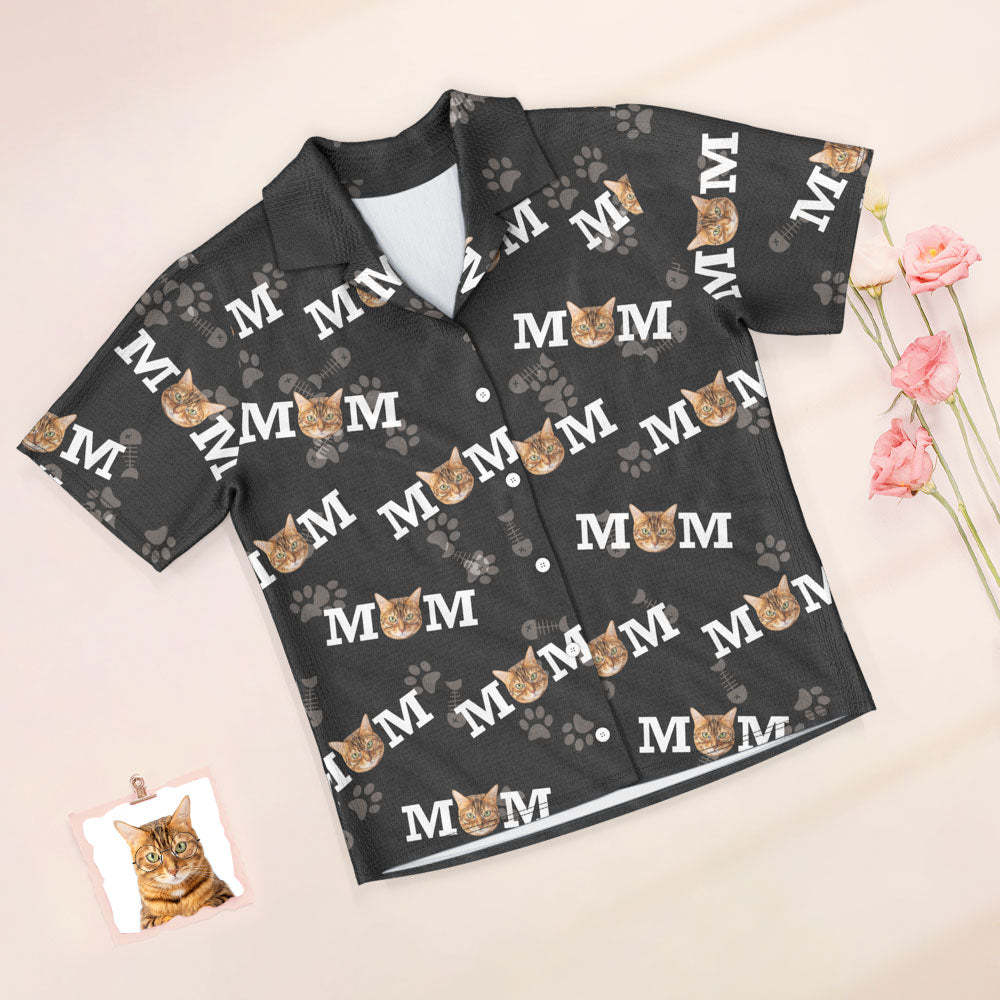 Custom Face Short Sleeved Pajamas Personalized Photo Sleepwear Women Summer Black Pajamas Cat Mom - 