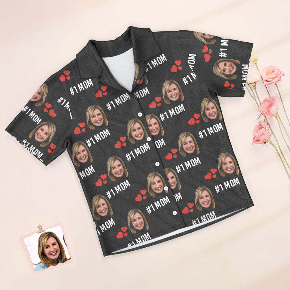 Custom Face Short Sleeved Pajamas Personalized Photo Love Sleepwear Women Summer Black Pajamas #1 MOM - 