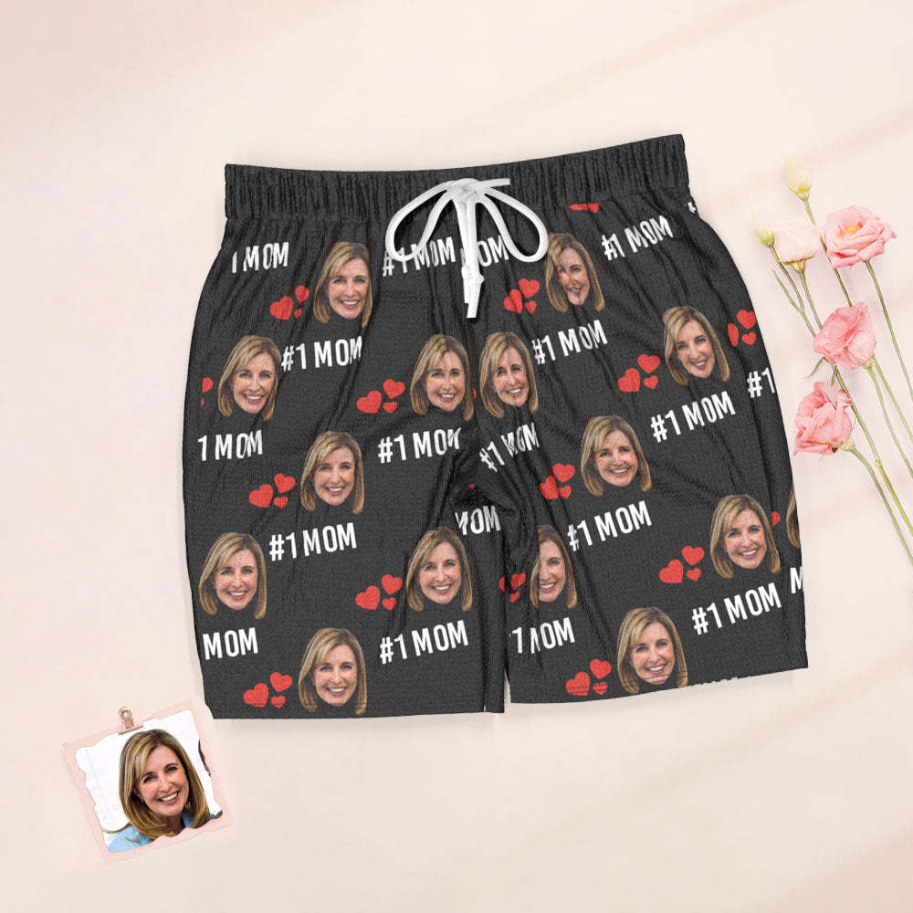 Custom Face Short Sleeved Pajamas Personalized Photo Love Sleepwear Women Summer Black Pajamas #1 MOM - 