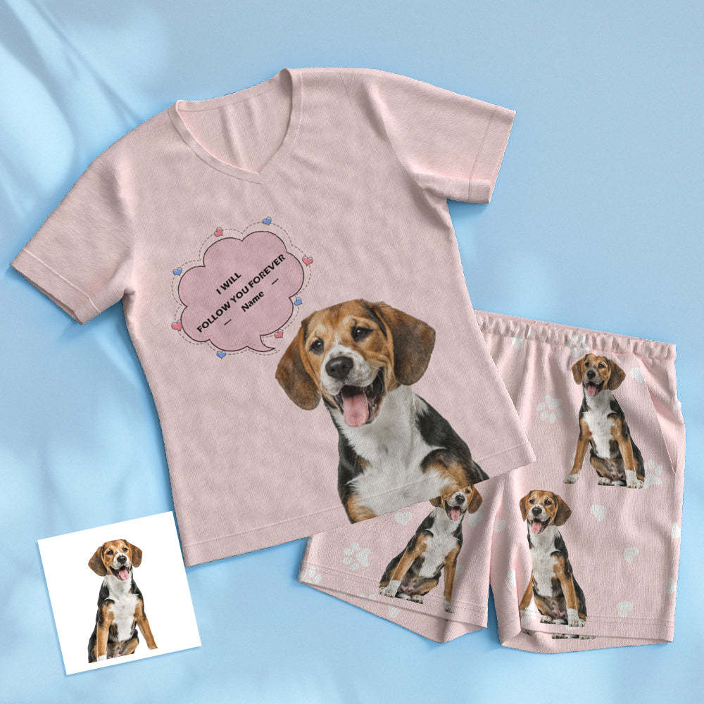 Custom Pet Photo Name Short Pajamas Personalized V-neck Dog Cat Lover Pajamas - 