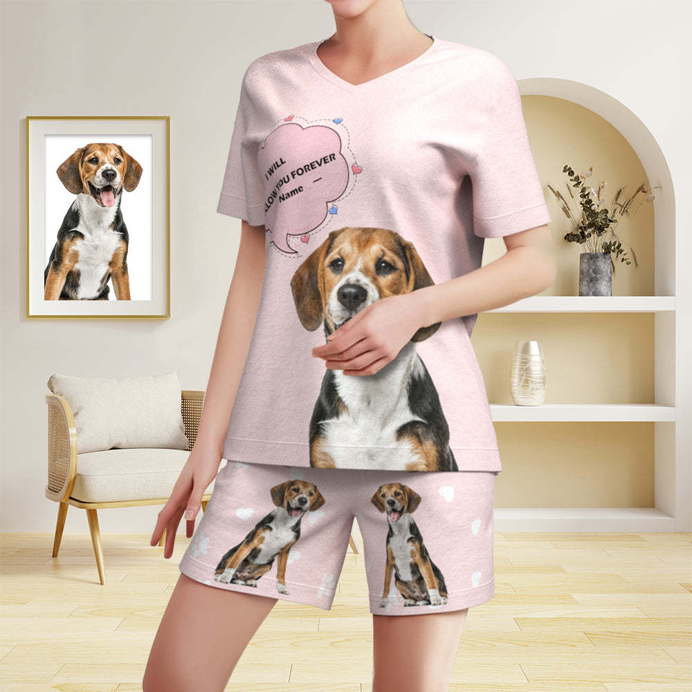 Custom Pet Photo Name Short Pajamas Personalized V-neck Dog Cat Lover Pajamas - 