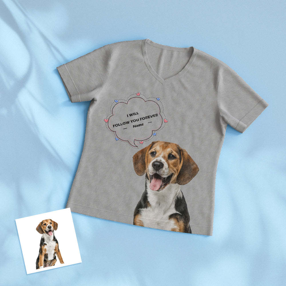 Custom Pet Photo Name Short Pajamas Personalized V-neck Dog Cat Lover Pajamas - 
