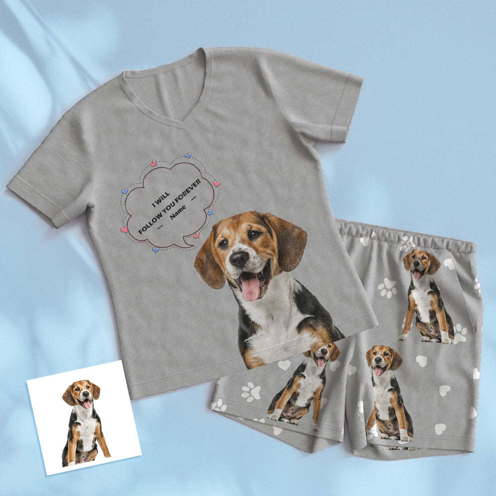 Custom Pet Photo Name Short Pajamas Personalized V-neck Dog Cat Lover Pajamas - 