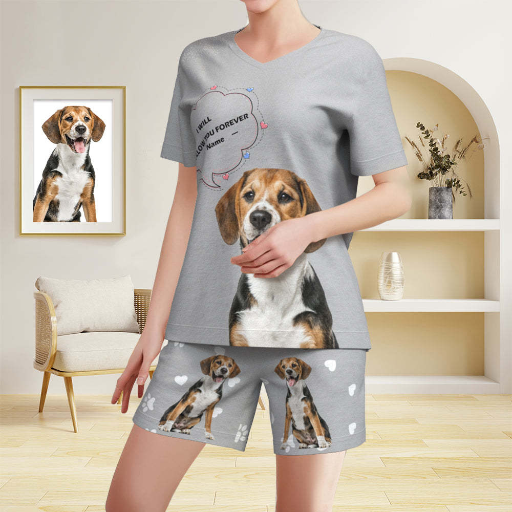 Custom Pet Photo Name Short Pajamas Personalized V-neck Dog Cat Lover Pajamas - 