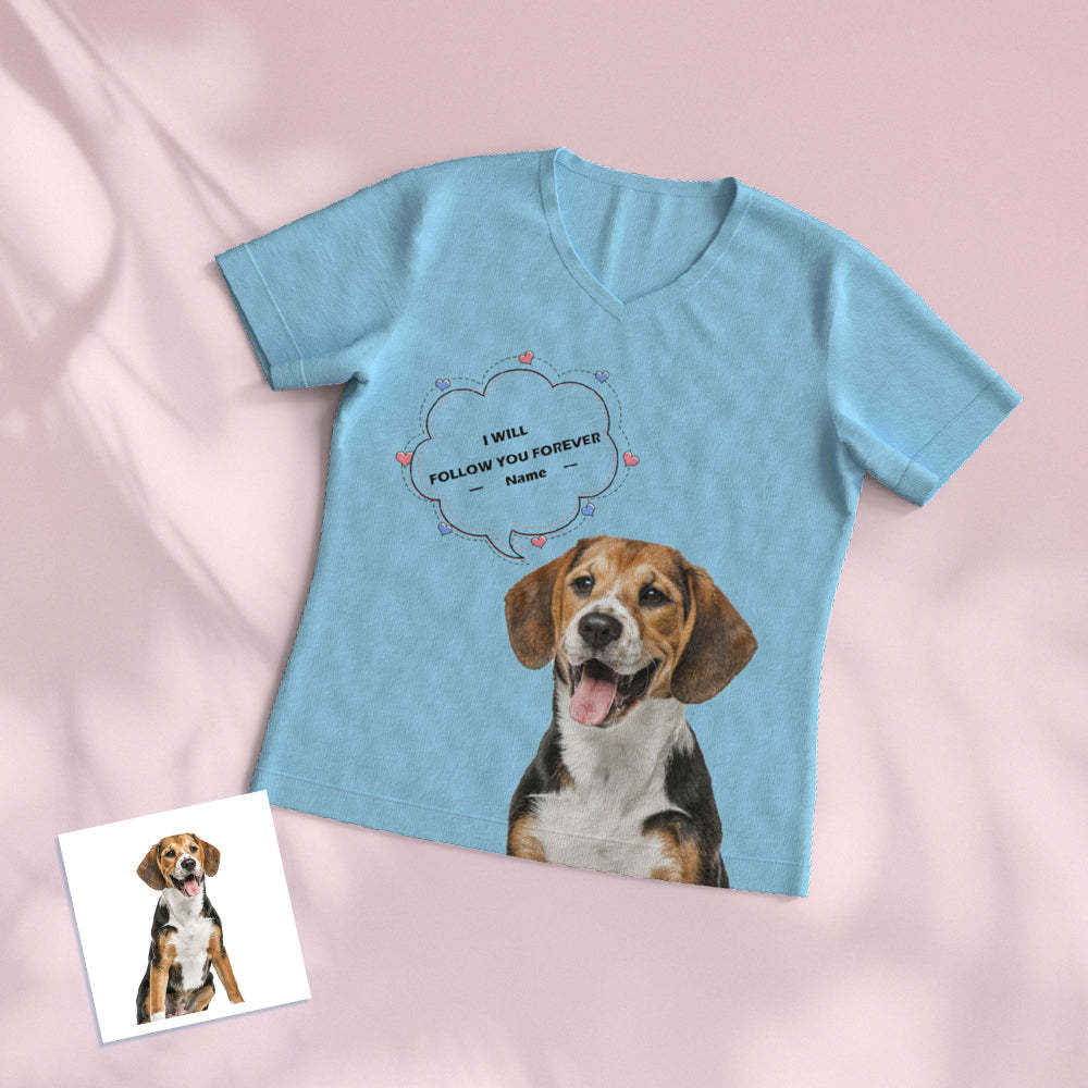 Custom Pet Photo Name Short Pajamas Personalized V-neck Dog Cat Lover Pajamas - 