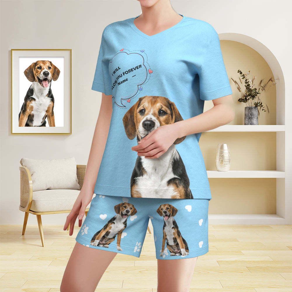 Custom Pet Photo Name Short Pajamas Personalized V-neck Dog Cat Lover Pajamas - 