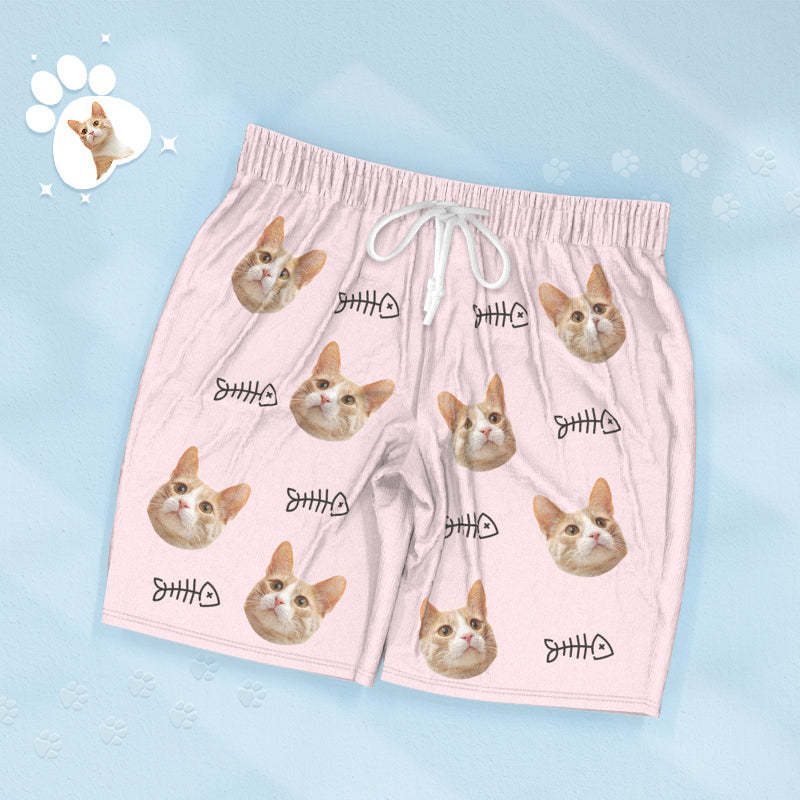 Custom Face Short Sleeved Pajamas Personalized Cat Sleepwear With Fish Women Men Pajamas - 