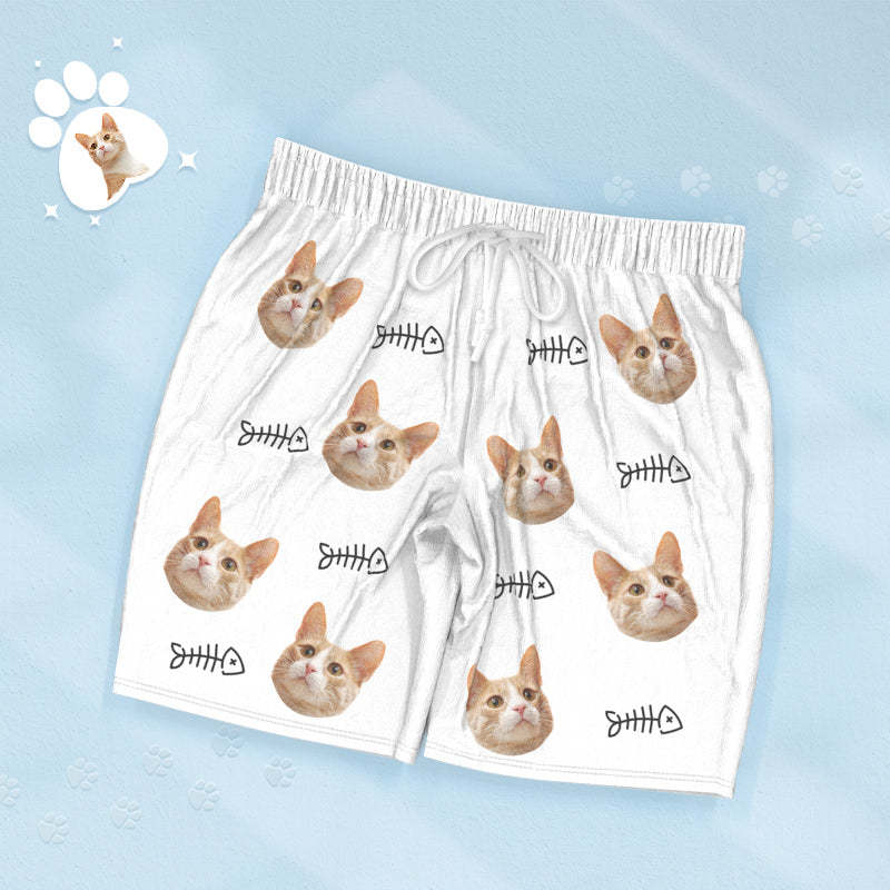 Custom Face Short Sleeved Pajamas Personalized Cat Sleepwear With Fish Women Men Pajamas - 