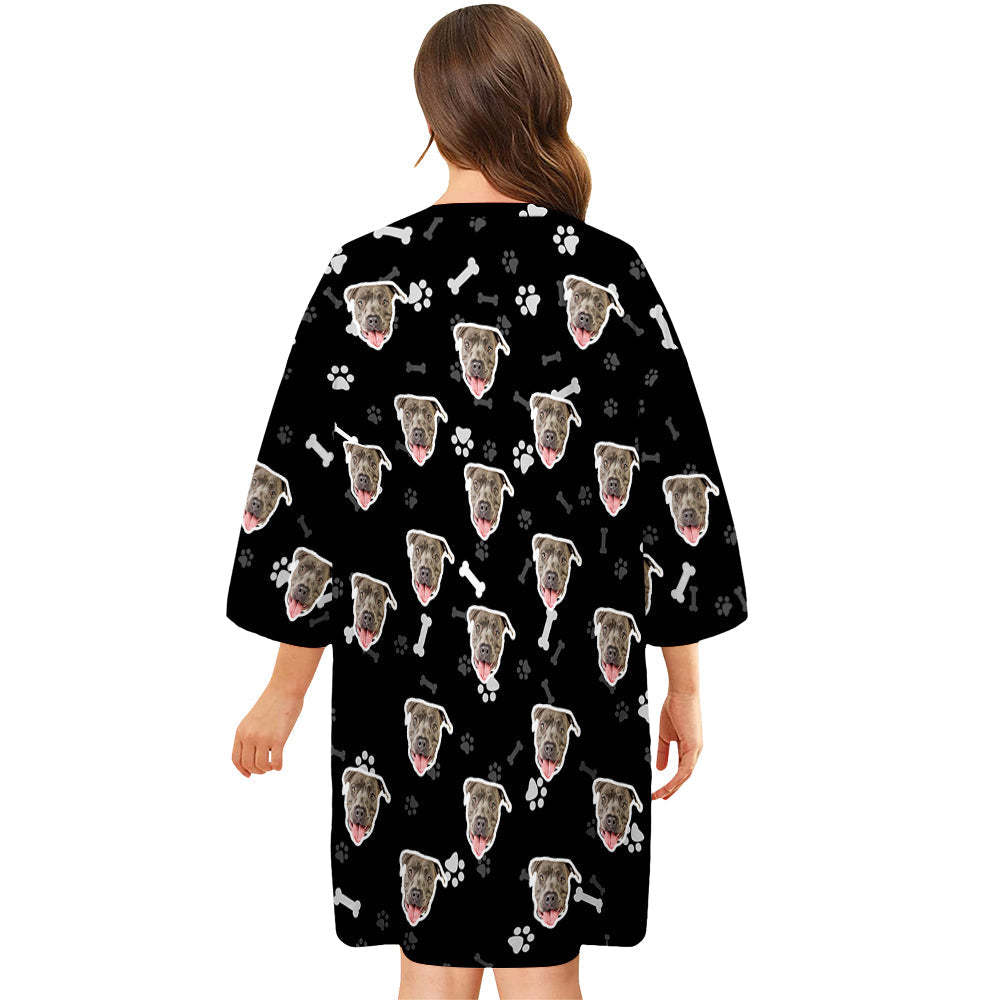 Custom Dog Face Nightdress Personalized Photo Women's Oversized Colorful Nightshirt Bone Gifts For Women - 