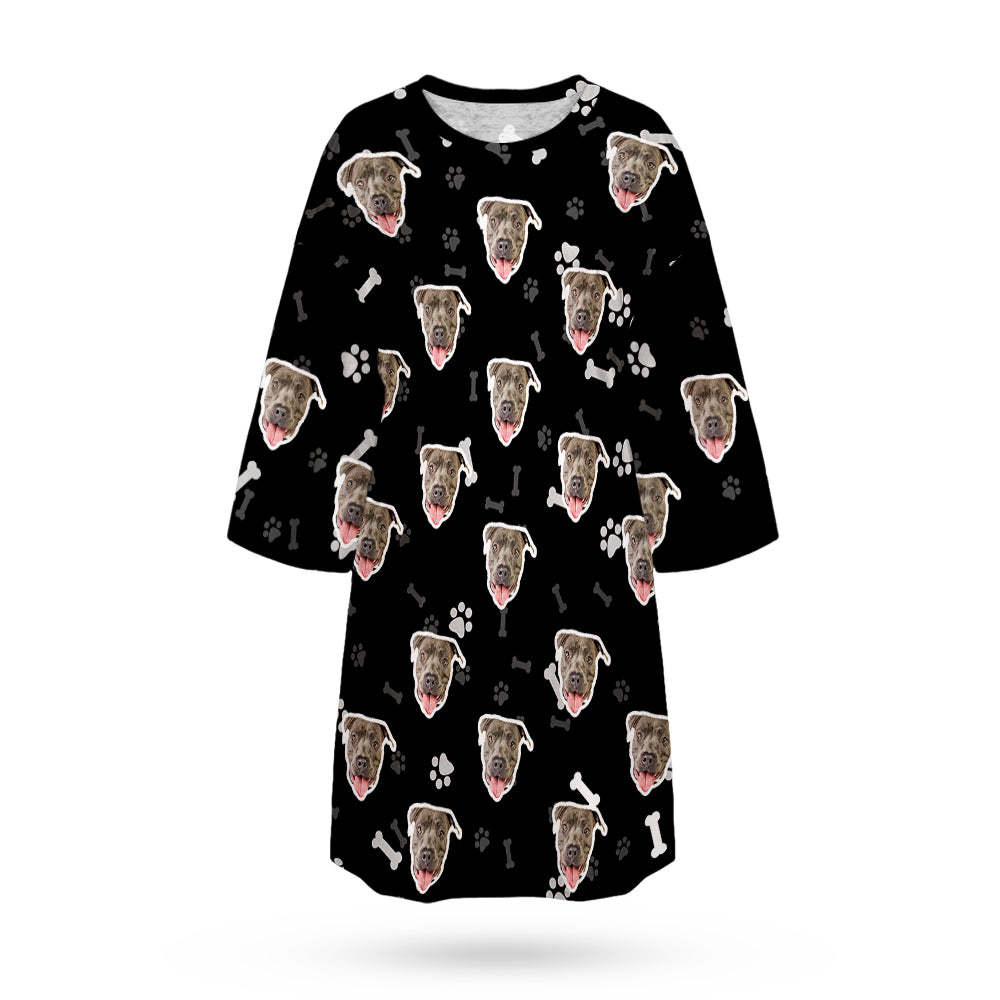 Custom Dog Face Nightdress Personalized Photo Women's Oversized Colorful Nightshirt Bone Gifts For Women - 