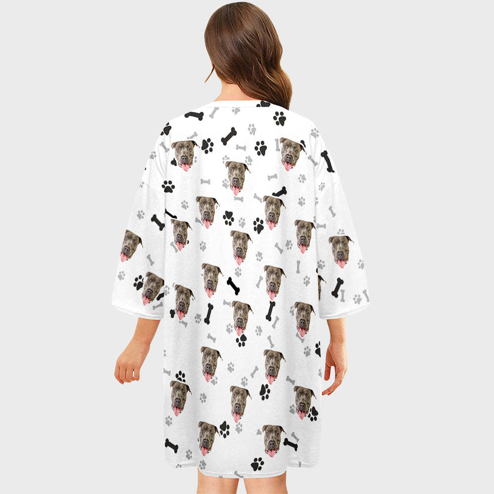 Custom Dog Face Nightdress Personalized Photo Women's Oversized Colorful Nightshirt Bone Gifts For Women - 