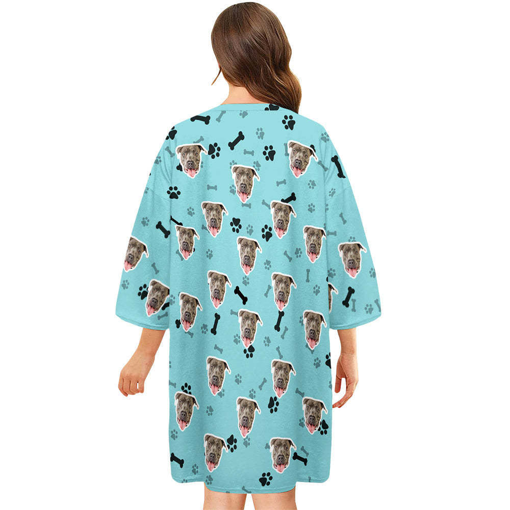 Custom Dog Face Nightdress Personalized Photo Women's Oversized Colorful Nightshirt Bone Gifts For Women - 
