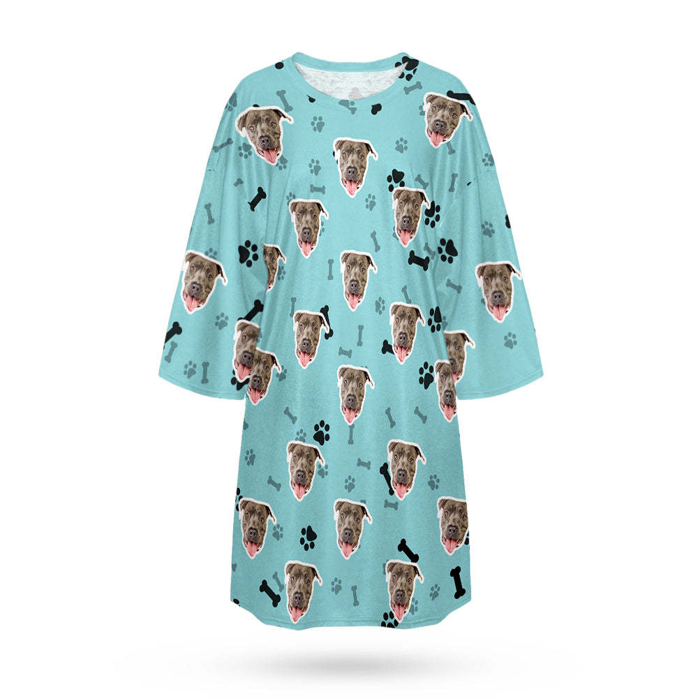 Custom Dog Face Nightdress Personalized Photo Women's Oversized Colorful Nightshirt Bone Gifts For Women - 