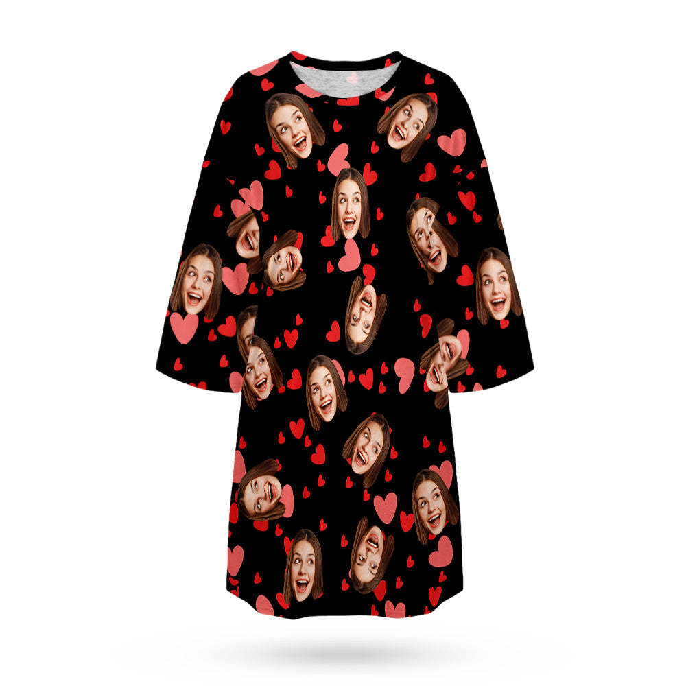 Custom Face Nightdress Personalized Photo Women's Oversized Nightshirt Red Heart Gifts For Her - 