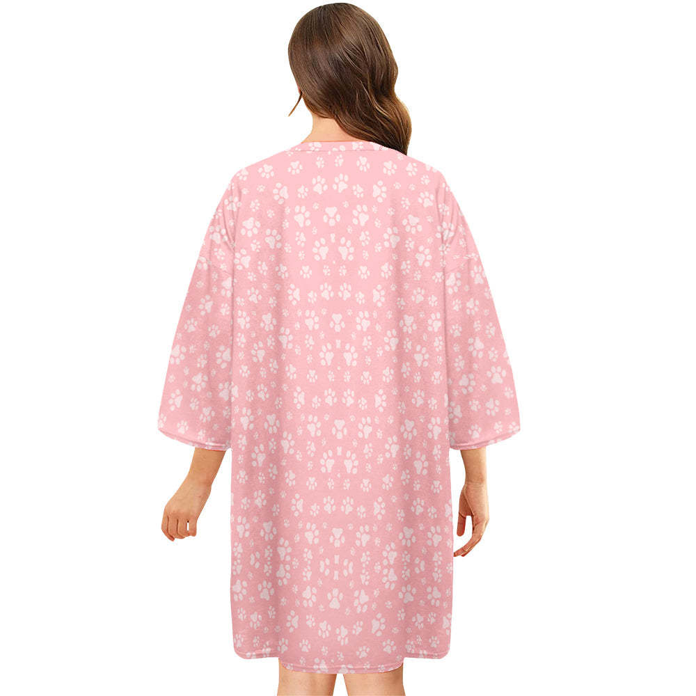 Custom Photo And Name Nightdress Personalized Women's Oversized Nightshirt Footprint Gifts For Her - 