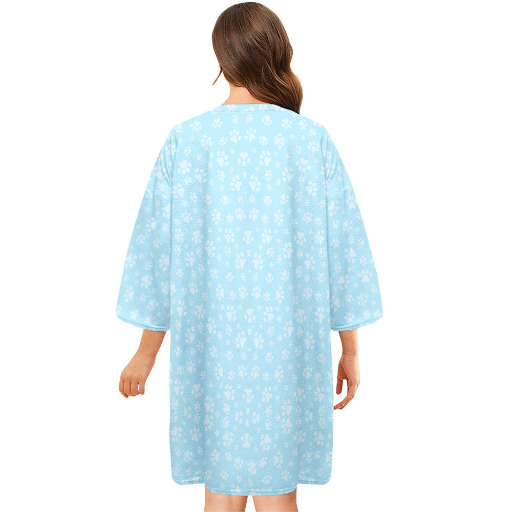 Custom Photo And Name Nightdress Personalized Women's Oversized Nightshirt Footprint Gifts For Her - 