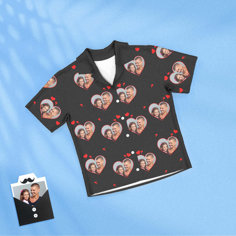 Custom Photo Short Sleeved Pajamas Personalized Photo Sleepwear Women Men Love Pajamas Father's Day Gifts - 