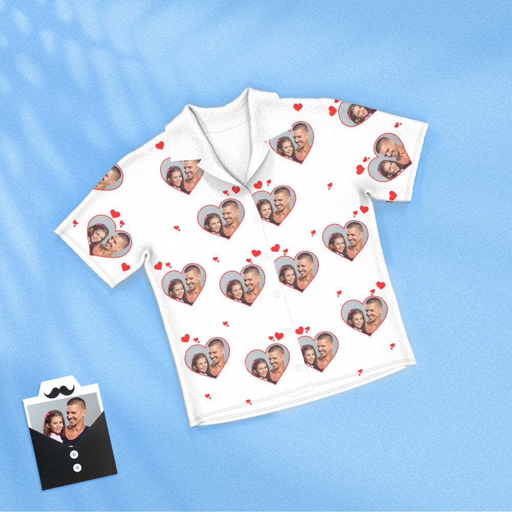 Custom Photo Short Sleeved Pajamas Personalized Photo Sleepwear Women Men Love Pajamas Father's Day Gifts - 