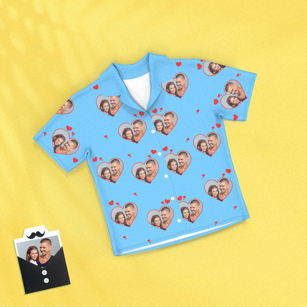 Custom Photo Short Sleeved Pajamas Personalized Photo Sleepwear Women Men Love Pajamas Father's Day Gifts - 