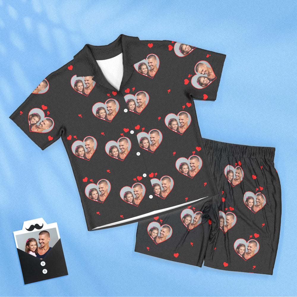 Custom Photo Short Sleeved Pajamas Personalized Photo Sleepwear Women Men Love Pajamas Father's Day Gifts - 