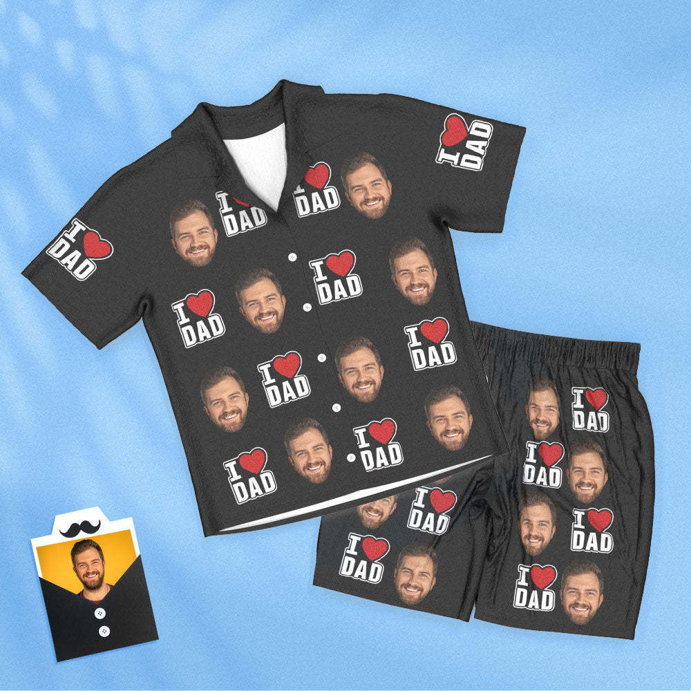 Custom Face Short Sleeved Pajamas Personalized Photo Sleepwear Women Men Pajamas I Love Dad Father's Day Gifts - 