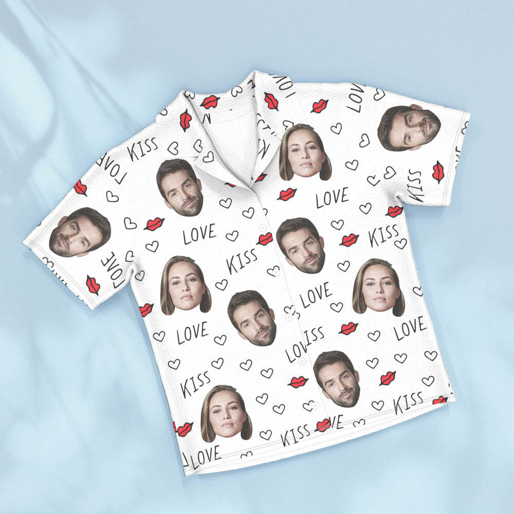 Custom Couple Face Short Sleeved Pajamas Personalized Photo Sleepwear Women Men Love Gifts - 